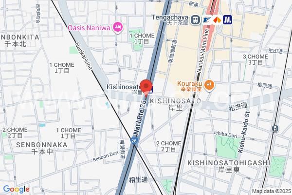 岸里メンズエステの地図です。map of Kishinosato station where spa and massage salons are located