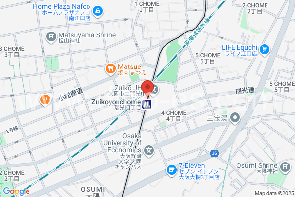 瑞光四丁目メンズエステの地図です。map of Zuiko Yonchome station where spa and massage salons are located