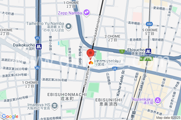 今宮戎メンズエステの地図です。map of Imamiyaebisu station where spa and massage salons are located