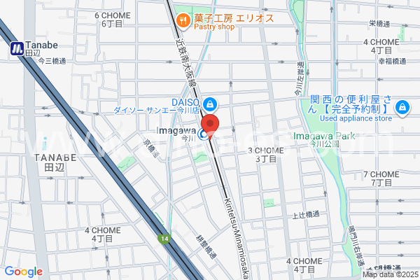 今川(大阪)メンズエステの地図です。map of Imagawa station where spa and massage salons are located