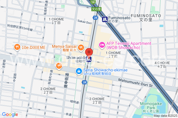昭和町(大阪)メンズエステの地図です。map of Shōwachō station where spa and massage salons are located