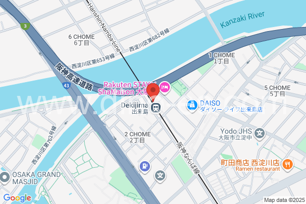 出来島メンズエステの地図です。map of Dekijima station where spa and massage salons are located