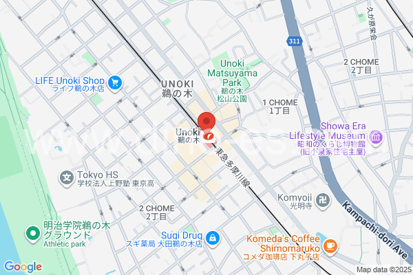 鵜の木メンズエステの地図です。map of Unoki station where spa and massage salons are located