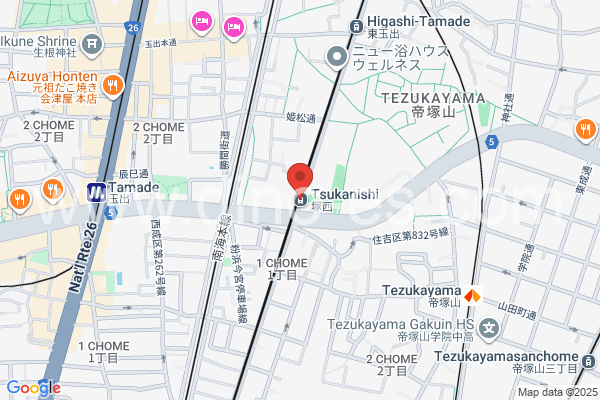 塚西メンズエステの地図です。map of Tsuka Nishi station where spa and massage salons are located