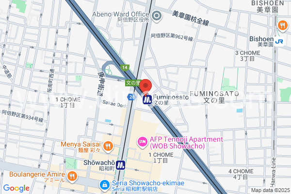 文の里メンズエステの地図です。map of Fuminosato station where spa and massage salons are located