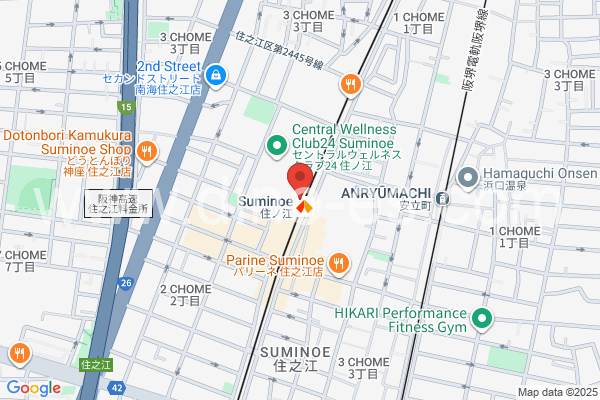住ノ江メンズエステの地図です。map of Suminoe station where spa and massage salons are located