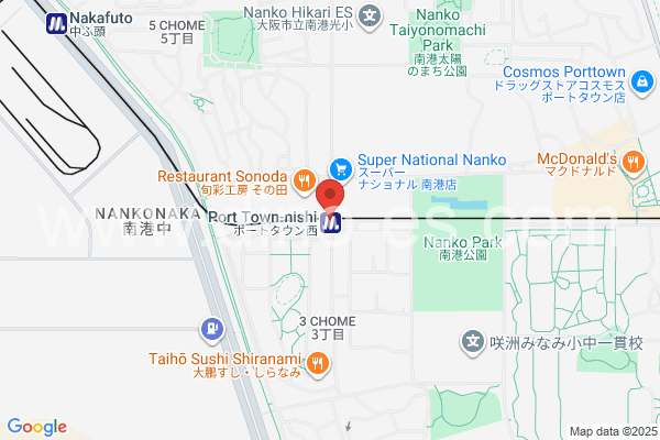 ポートタウン西メンズエステの地図です。map of Port Town-nishi station where spa and massage salons are located
