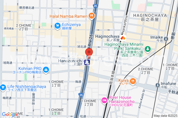 花園町メンズエステの地図です。map of Hanazonochō station where spa and massage salons are located