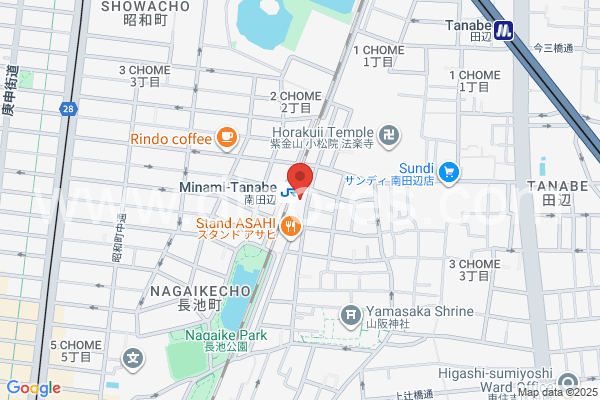 南田辺メンズエステの地図です。map of Minami-Tanabe station where spa and massage salons are located