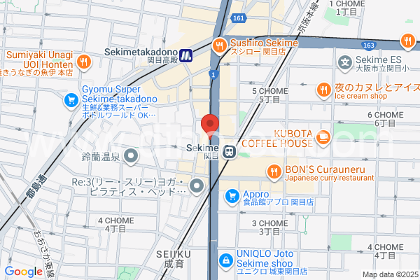 関目成育メンズエステの地図です。map of Sekime-Seiiku station where spa and massage salons are located