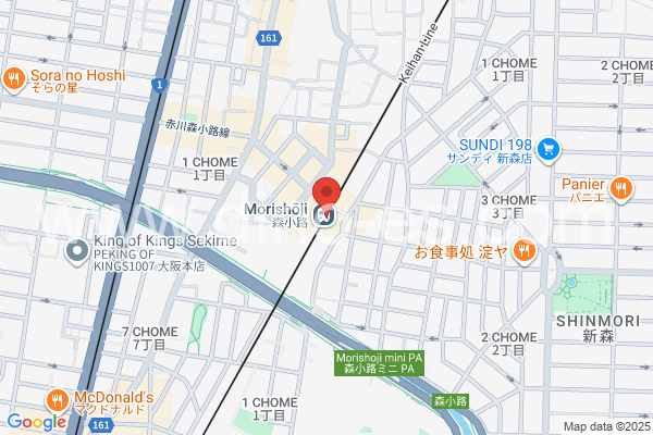 森小路メンズエステの地図です。map of Morishōji station where spa and massage salons are located