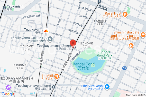 帝塚山三丁目メンズエステの地図です。map of Tezukayama San-chōme station where spa and massage salons are located
