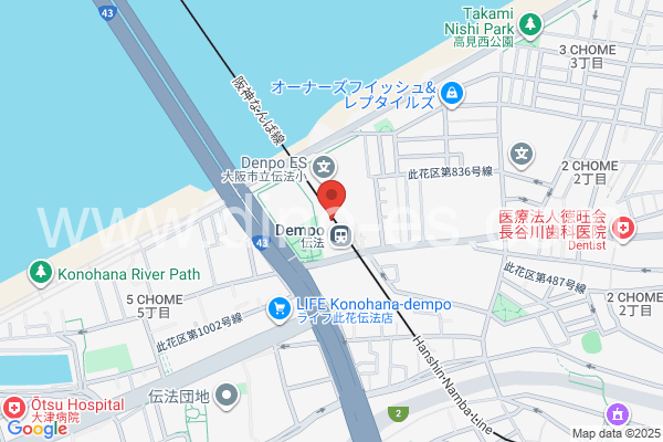 伝法メンズエステの地図です。map of Dempō station where spa and massage salons are located