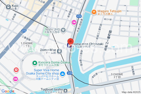 ドーム前千代崎メンズエステの地図です。map of Dome-mae Chiyozaki station where spa and massage salons are located