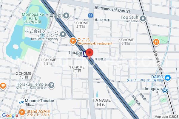 田辺メンズエステの地図です。map of Tanabe station where spa and massage salons are located
