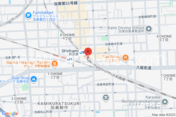 新加美メンズエステの地図です。map of Shin-Kami station where spa and massage salons are located