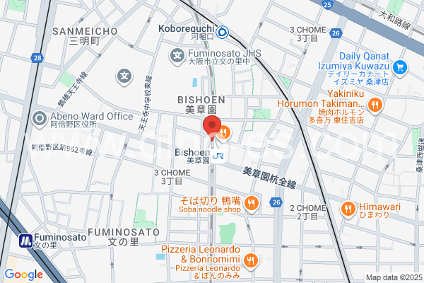 美章園メンズエステの地図です。map of Bishōen station where spa and massage salons are located