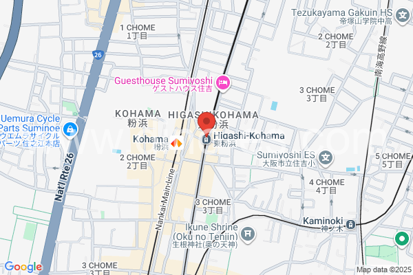 東粉浜メンズエステの地図です。map of Higashi-Kohama station where spa and massage salons are located