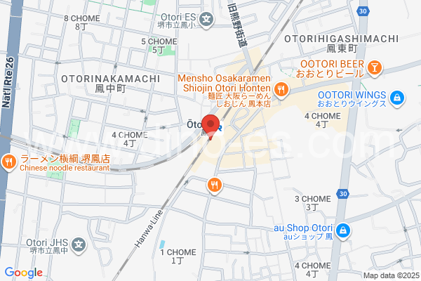 鳳メンズエステの地図です。map of Ōtori station where spa and massage salons are located