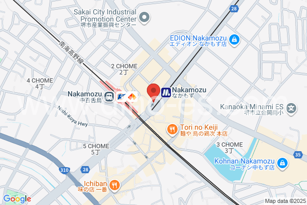 なかもず(大阪市営)メンズエステの地図です。map of Nakamozu station where spa and massage salons are located