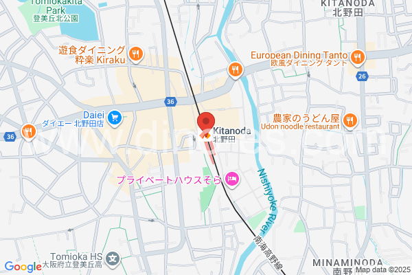 北野田メンズエステの地図です。map of Kitanoda station where spa and massage salons are located