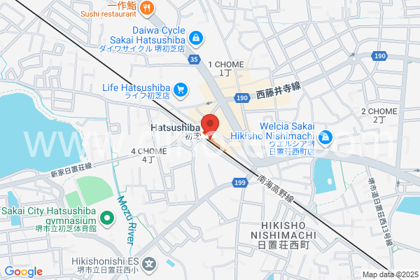 初芝メンズエステの地図です。map of Hatsushiba station where spa and massage salons are located
