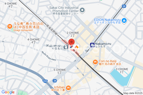 中百舌鳥(南海・泉北メンズエステの地図です。map of Nakamozu station where spa and massage salons are located