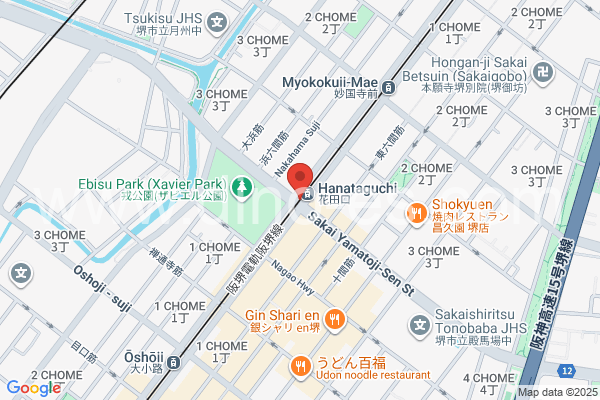 花田口メンズエステの地図です。map of Hanataguchi station where spa and massage salons are located