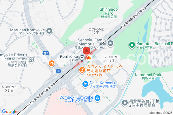 光明池メンズエステの地図です。map of Kōmyōike station where spa and massage salons are located