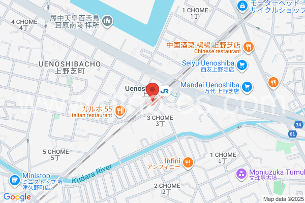 上野芝メンズエステの地図です。map of Uenoshiba station where spa and massage salons are located