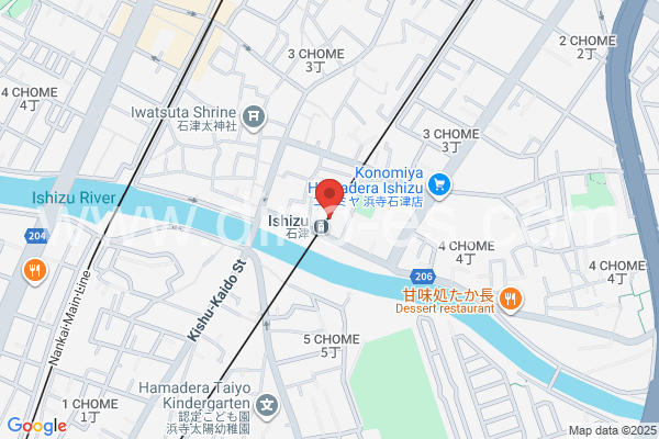 石津(大阪)メンズエステの地図です。map of Ishizu station where spa and massage salons are located