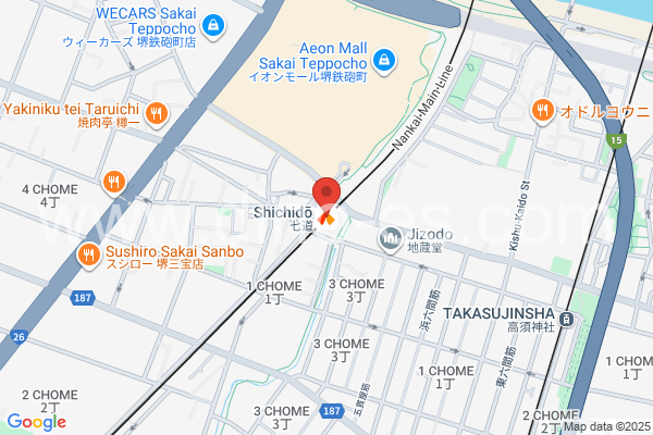 七道メンズエステの地図です。map of Shichidō station where spa and massage salons are located