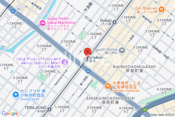 宿院メンズエステの地図です。map of Shukuin station where spa and massage salons are located