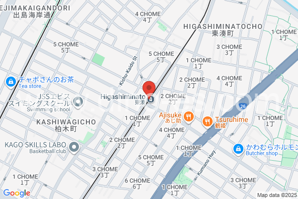 東湊メンズエステの地図です。map of Higashi-Minato station where spa and massage salons are located