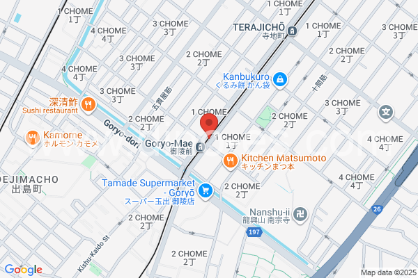 御陵前メンズエステの地図です。map of Goryōmae station where spa and massage salons are located