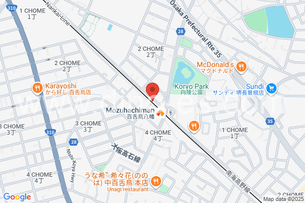 百舌鳥八幡メンズエステの地図です。map of Mozuhachiman station where spa and massage salons are located