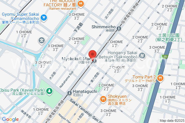 妙国寺前メンズエステの地図です。map of Myōkokujimae station where spa and massage salons are located