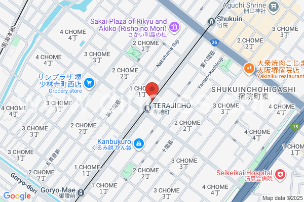寺地町メンズエステの地図です。map of Terajichō station where spa and massage salons are located