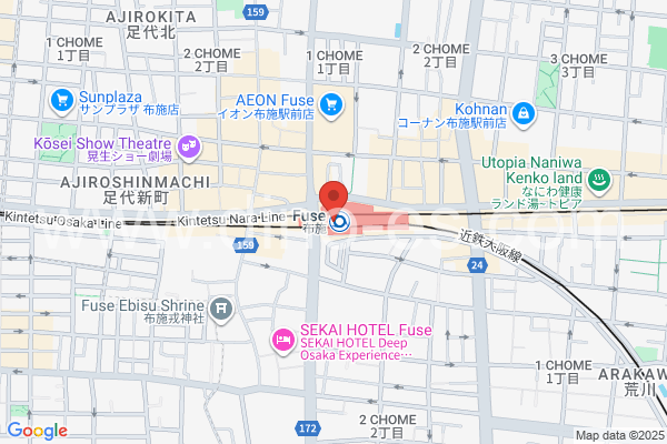 布施メンズエステの地図です。map of Fuse station where spa and massage salons are located