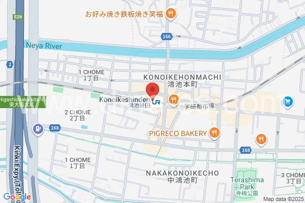 鴻池新田メンズエステの地図です。map of Kōnoikeshinden station where spa and massage salons are located