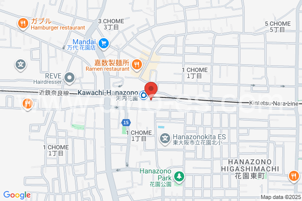 河内花園メンズエステの地図です。map of Kawachi-Hanazono station where spa and massage salons are located