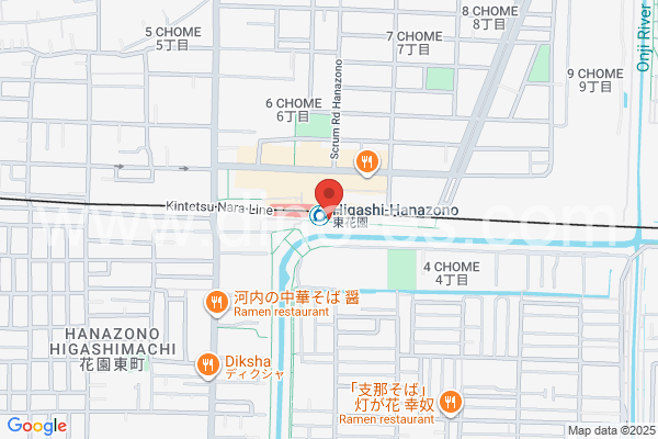 東花園メンズエステの地図です。map of Higashi-Hanazono station where spa and massage salons are located
