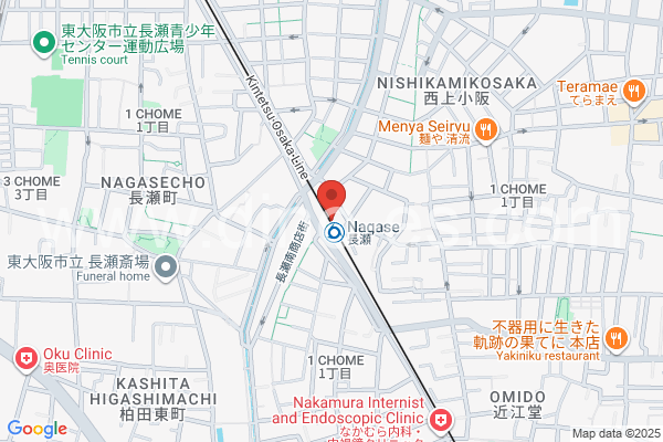 長瀬メンズエステの地図です。map of Nagase station where spa and massage salons are located