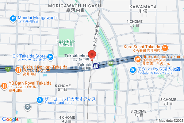 高井田中央メンズエステの地図です。map of Takaida-Chūō station where spa and massage salons are located