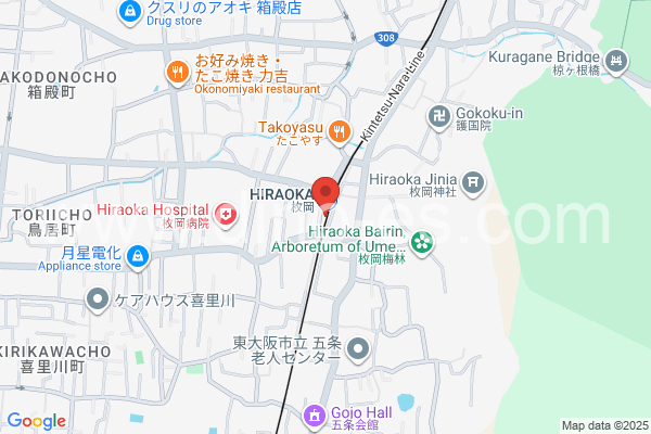 枚岡メンズエステの地図です。map of Hiraoka station where spa and massage salons are located