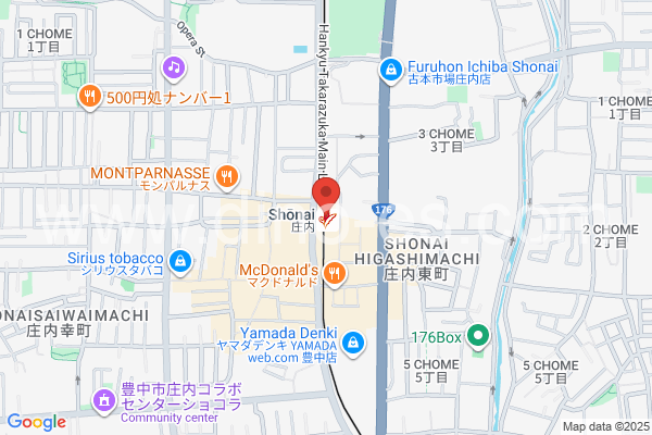 庄内(大阪)メンズエステの地図です。map of Shōnai station where spa and massage salons are located