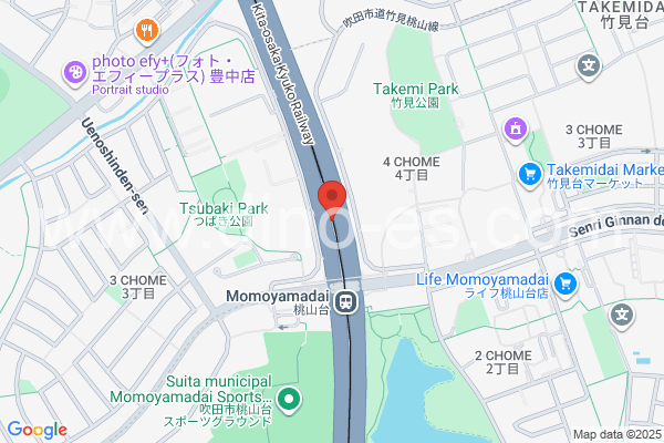 桃山台メンズエステの地図です。map of Momoyamadai station where spa and massage salons are located