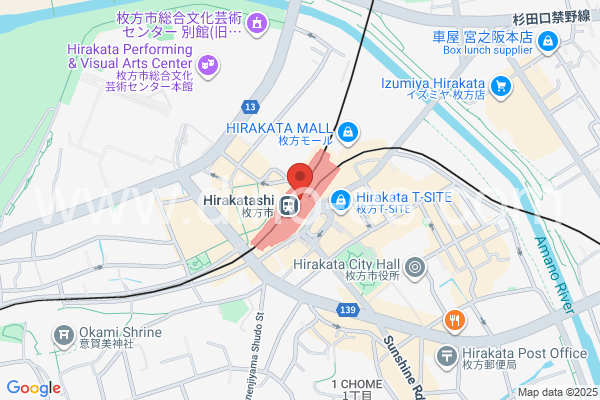 枚方市メンズエステの地図です。map of Hirakatashi station where spa and massage salons are located