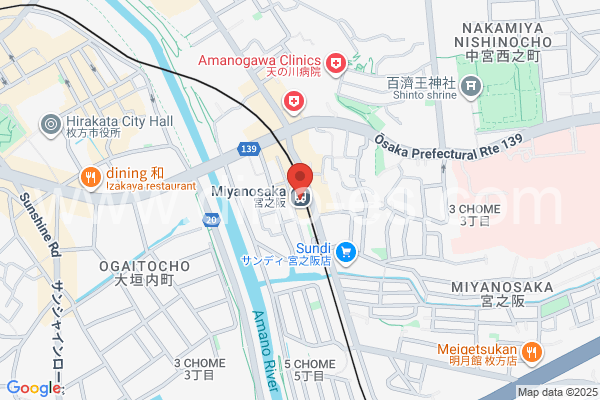 宮之阪メンズエステの地図です。map of Miyanosaka station where spa and massage salons are located