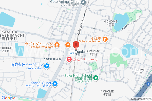 津田メンズエステの地図です。map of Tsuda station where spa and massage salons are located